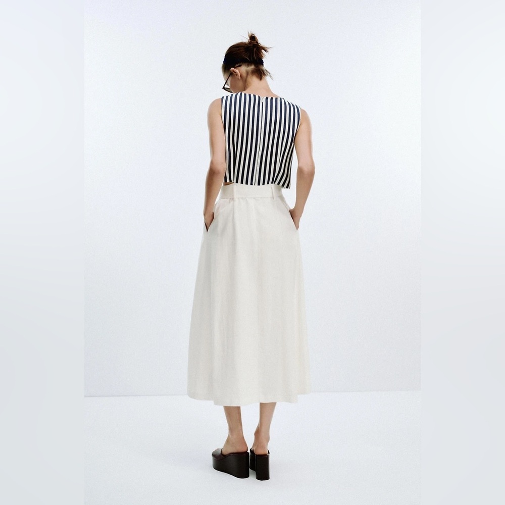 Zara Belted Linen Blend Waist Cut Out Dress - Picture 5 of 17
